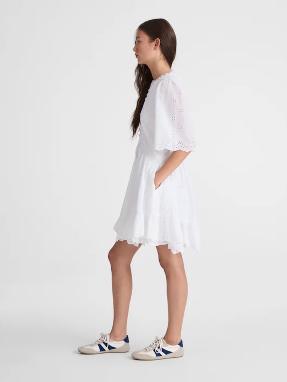 Madewell Eyelet Flutter Sleeve Mini Dress in Cotton - Picture 12 of 13